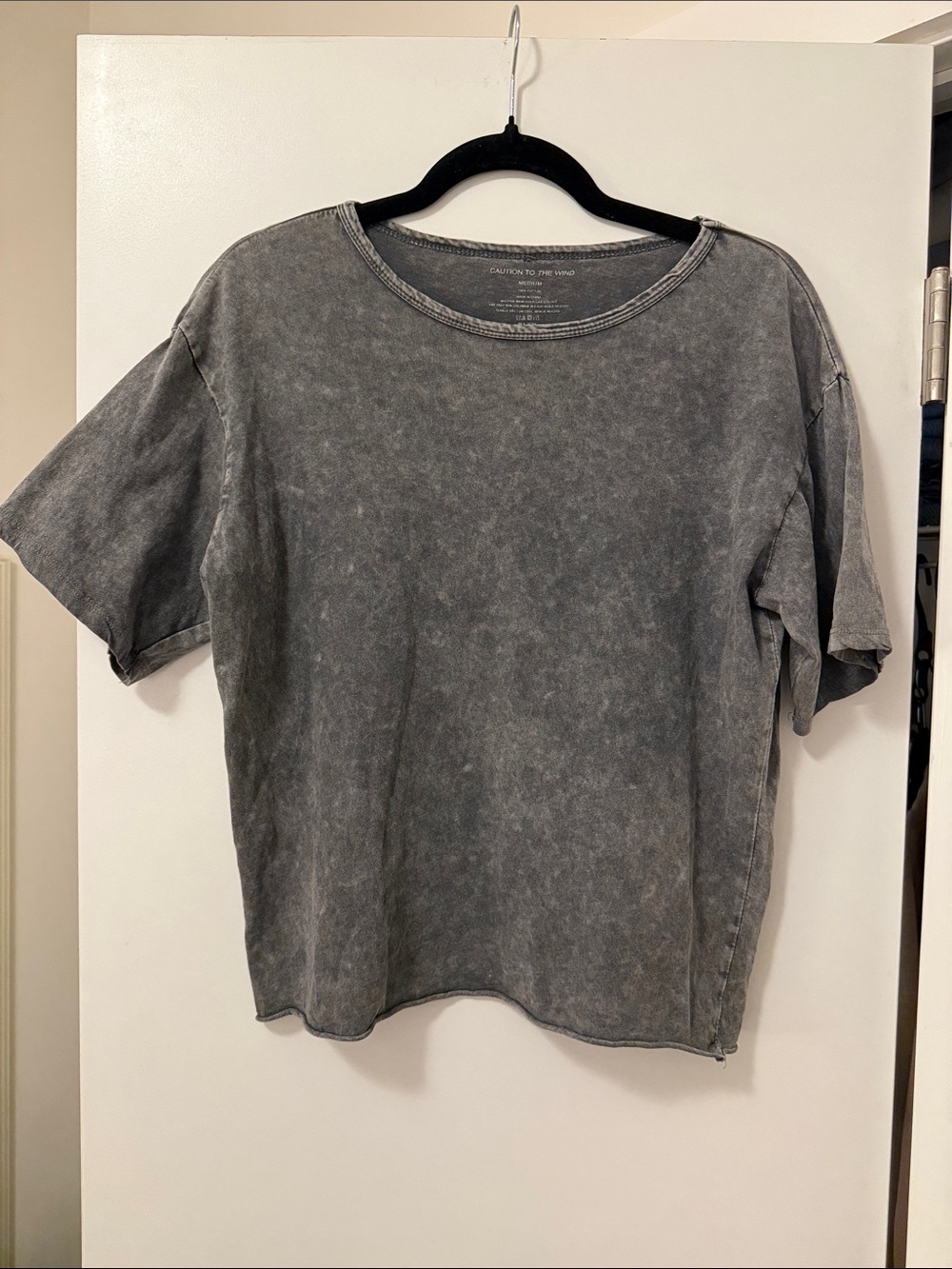 Acid Wash Gray Boxy Short Sleeve Cropped Tee